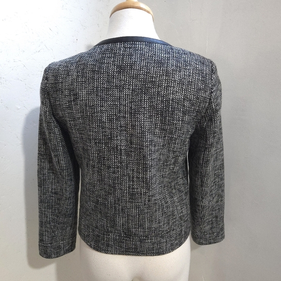 Banana Republic | Women's Black Tweed Jacket asymmetrical zipper & pleather trim - Picture 7 of 11
